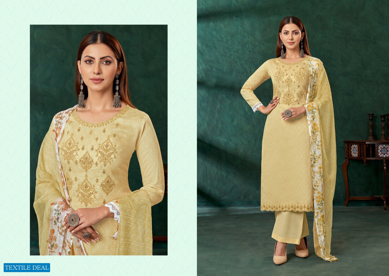 ZSM Aziza Wholesale Cotton Satin With Embroidery Self Work Dress Material