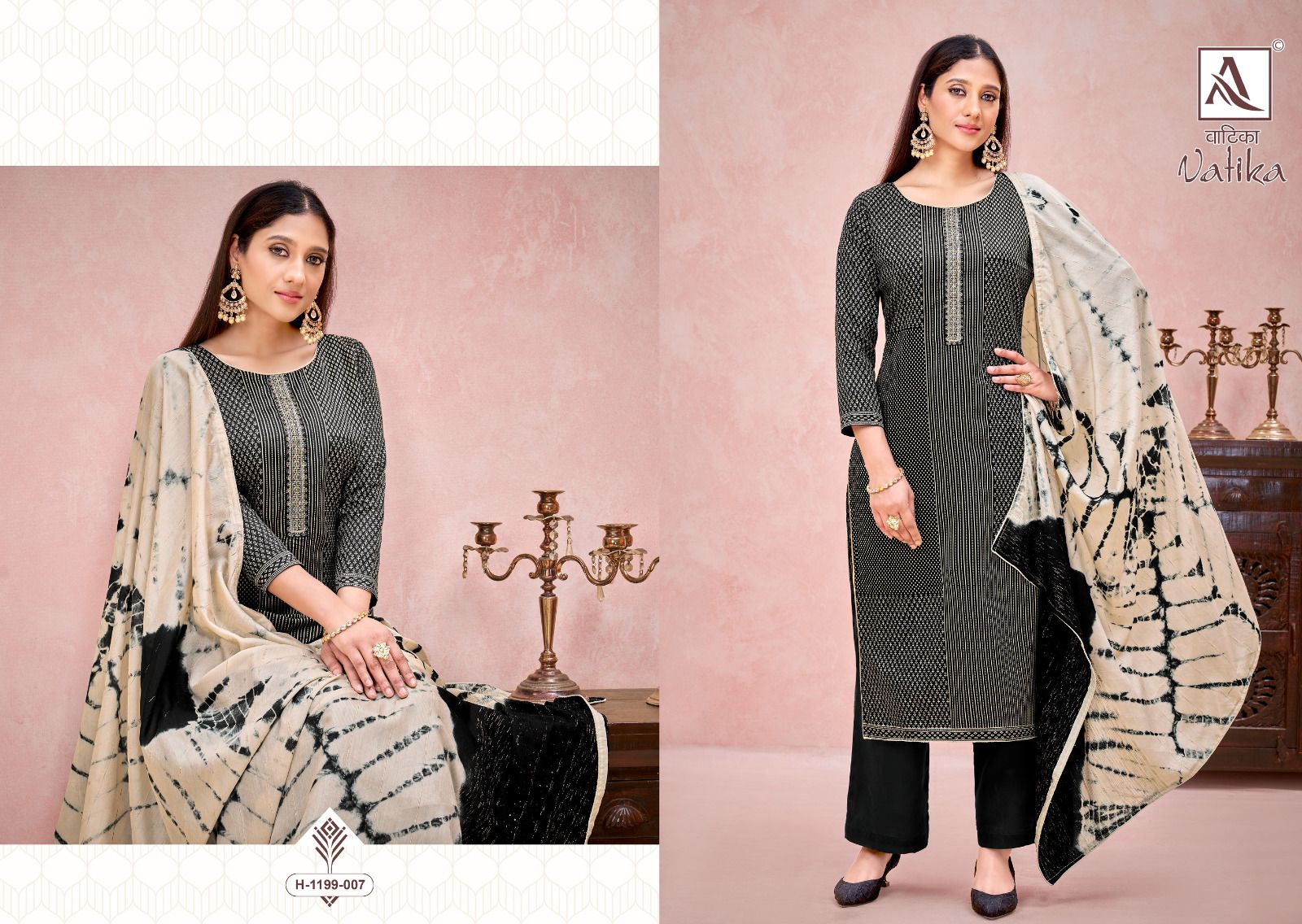 Alok Vatika Wholesale Pure Zam Designer With Stitch Embroidery Tie Dress Material