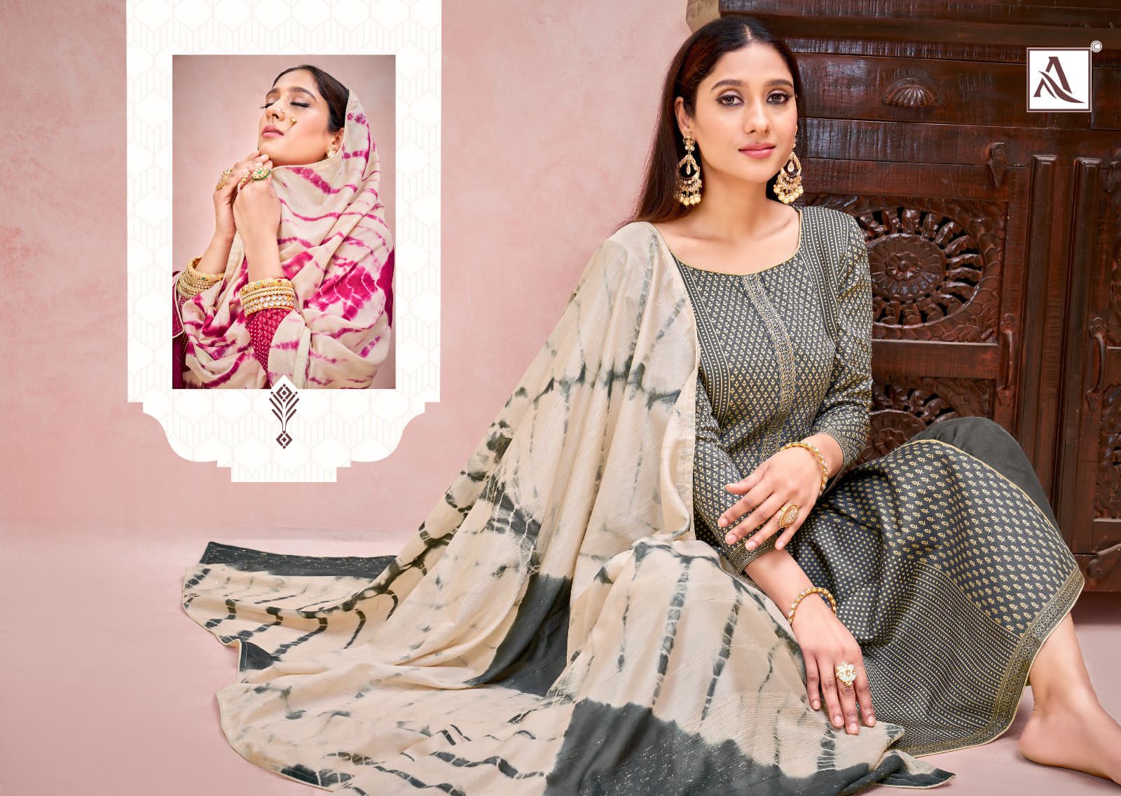 Alok Vatika Wholesale Pure Zam Designer With Stitch Embroidery Tie Dress Material