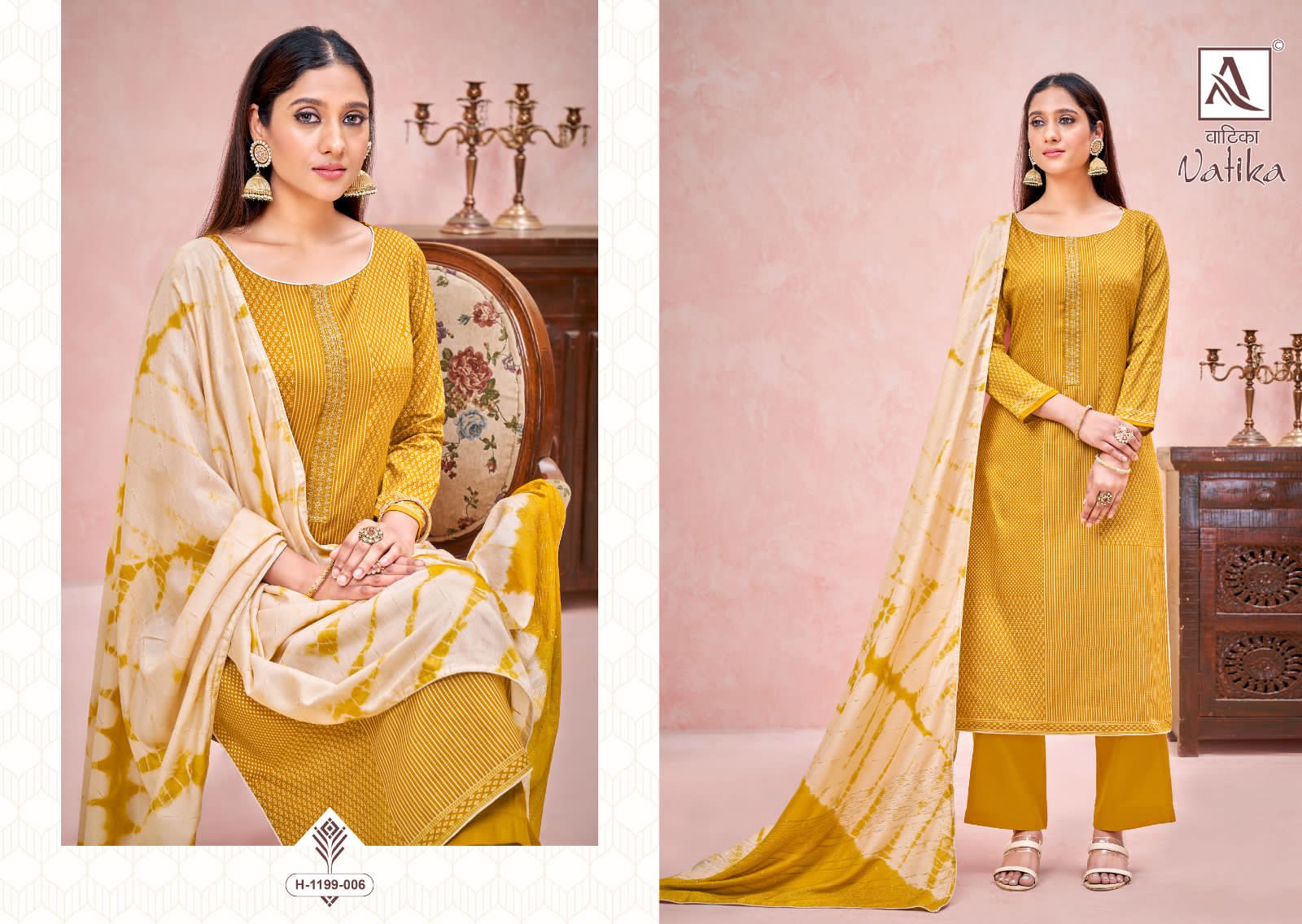 Alok Vatika Wholesale Pure Zam Designer With Stitch Embroidery Tie Dress Material