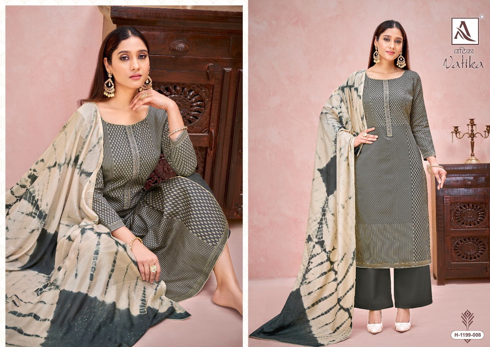 Alok Vatika Wholesale Pure Zam Designer With Stitch Embroidery Tie Dress Material