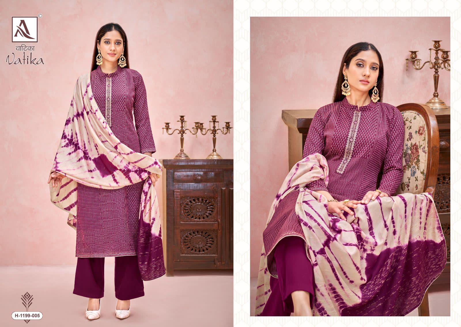 Alok Vatika Wholesale Pure Zam Designer With Stitch Embroidery Tie Dress Material