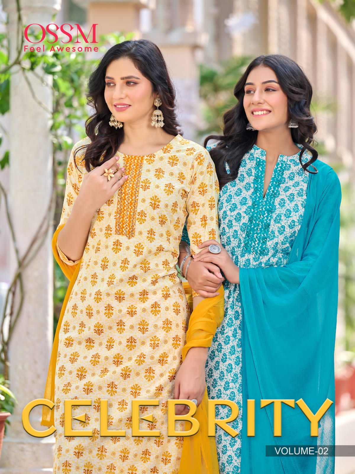 CELEBRITY VOL 2 BY OSSM READYMADE COTTON PRINT KURTI WITH BOTTOM AND DUPATTA