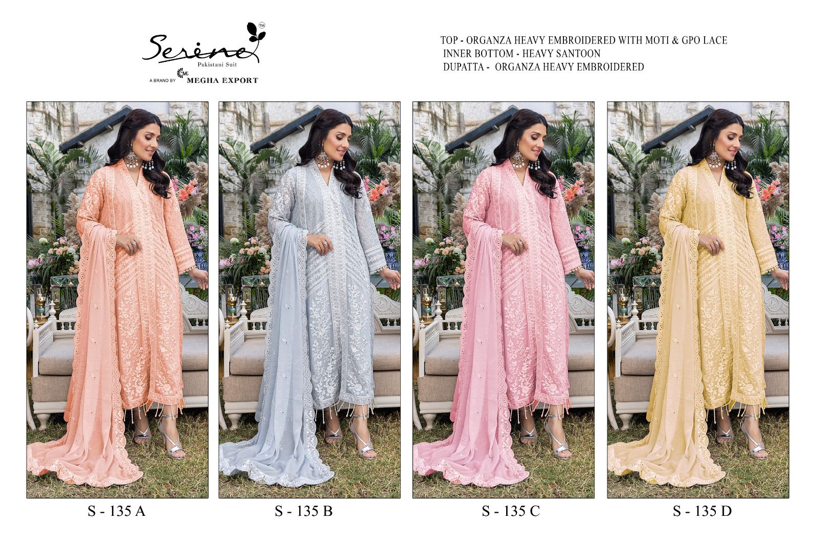 SERINE S-135 MEGHA EXPORT ORGANZA PAKISTANI SUIT