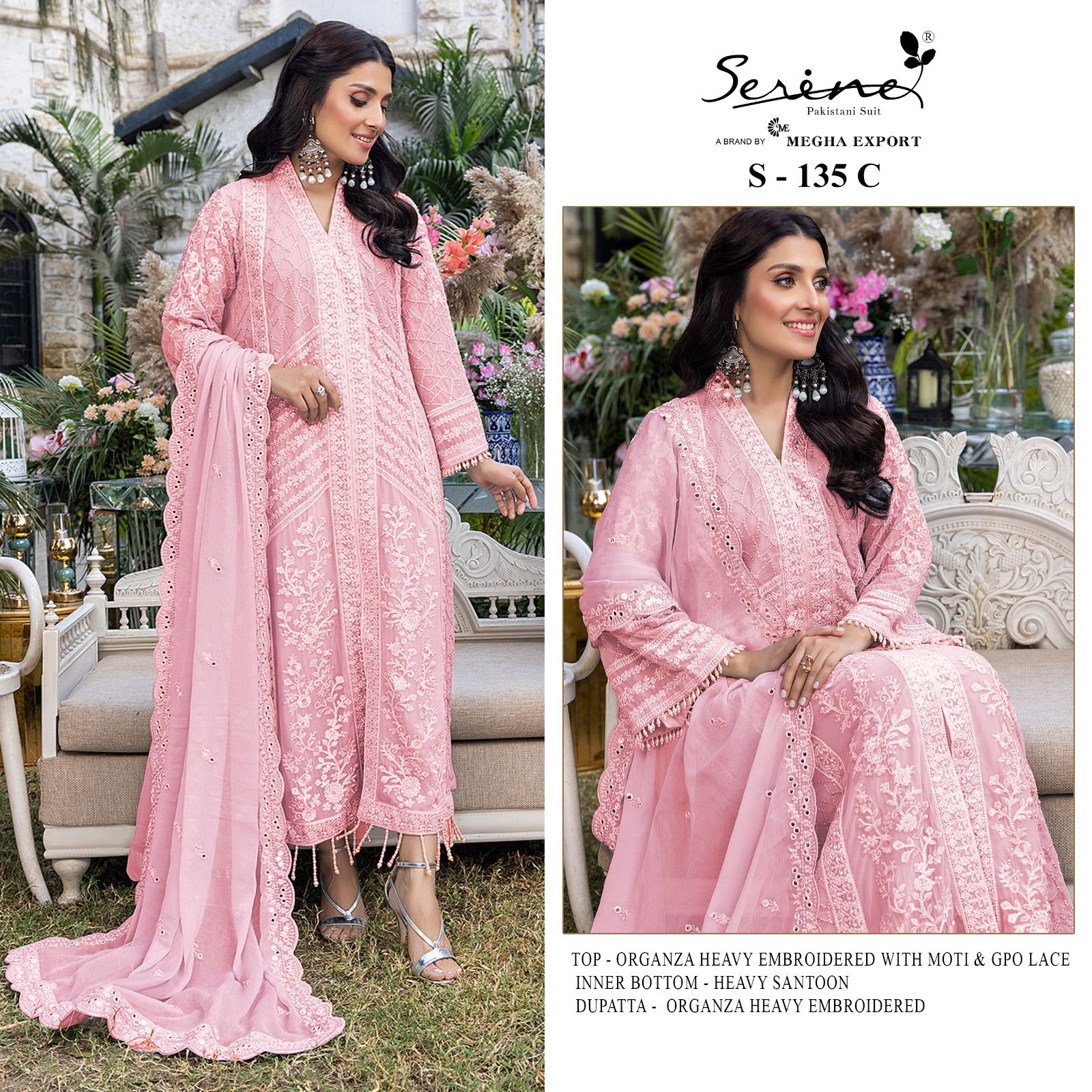SERINE S-135 MEGHA EXPORT ORGANZA PAKISTANI SUIT
