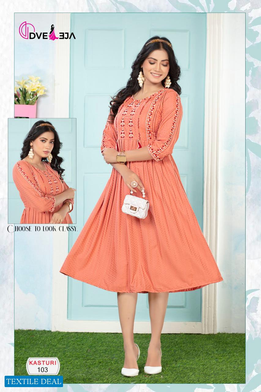 DVEEJA KASTURI VOL-1 REYON DOBBY KURTI CATALOG WHOLESALER BEST RATE