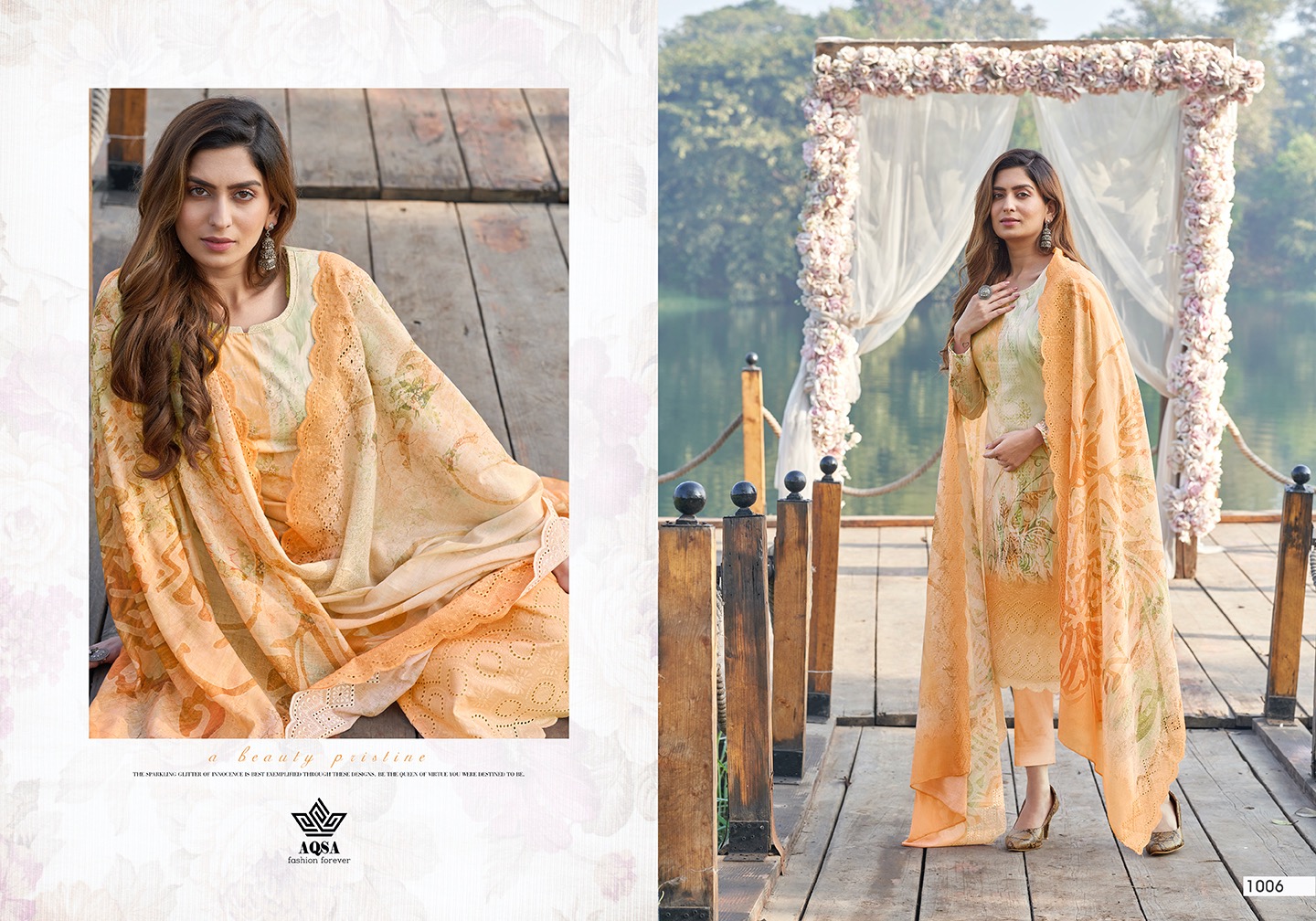 AQSA Afrozeh Wholesale Musline Cotton Border Embroidery Dress Material