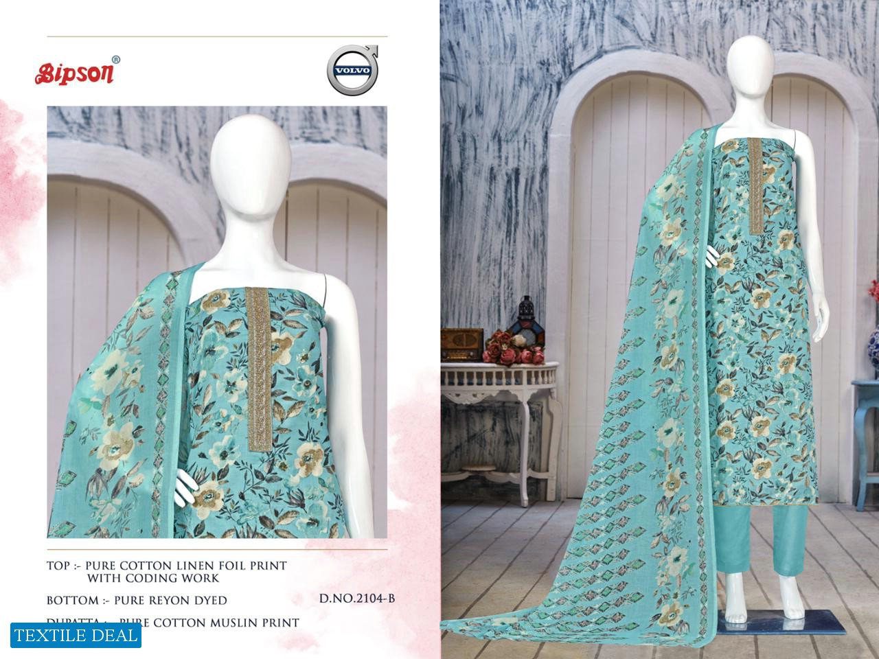 BIPSON VOLVO 2104 UNSTITCH FLOWER PRINT SALWAR KAMEEZ