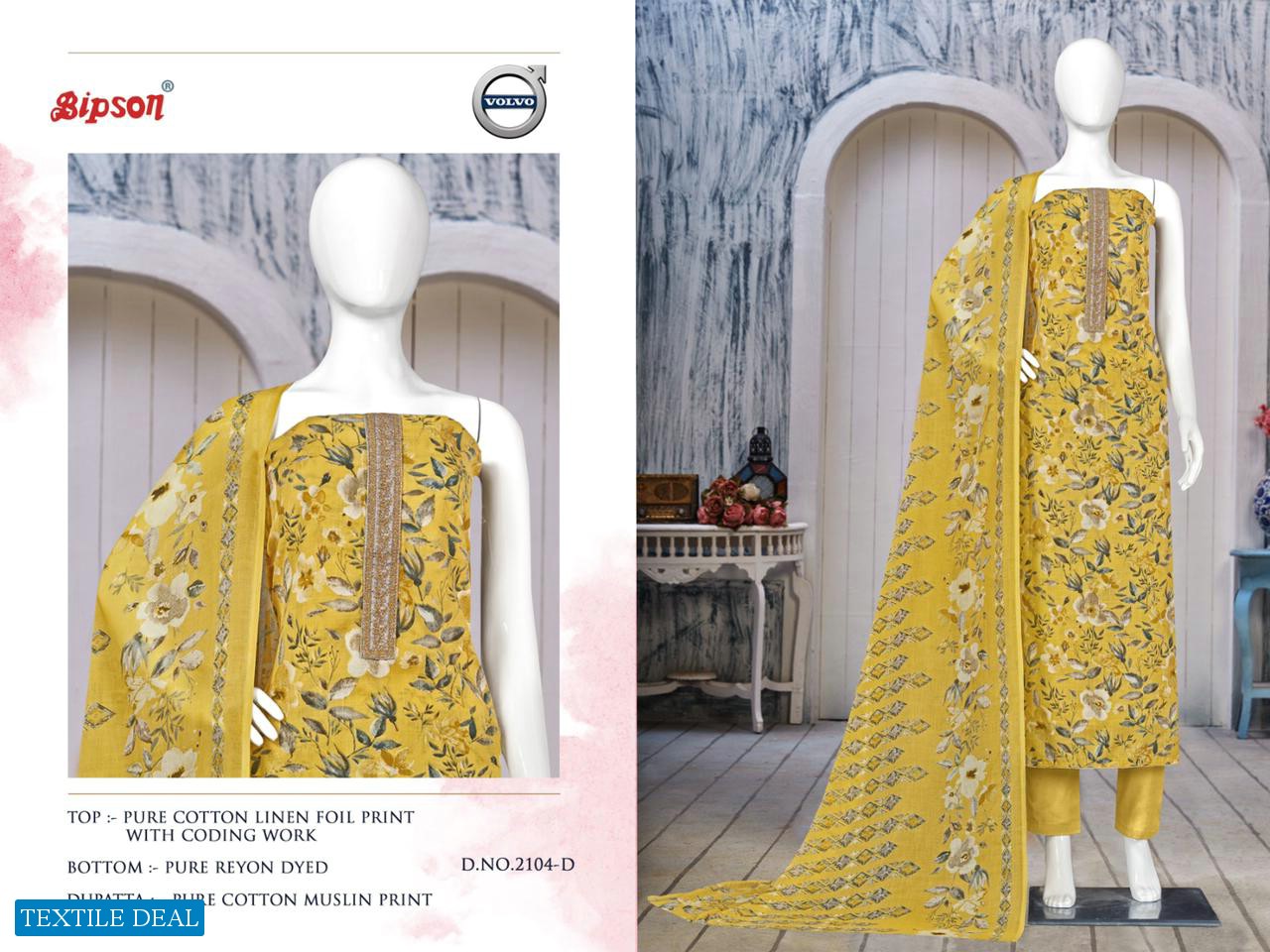 BIPSON VOLVO 2104 UNSTITCH FLOWER PRINT SALWAR KAMEEZ