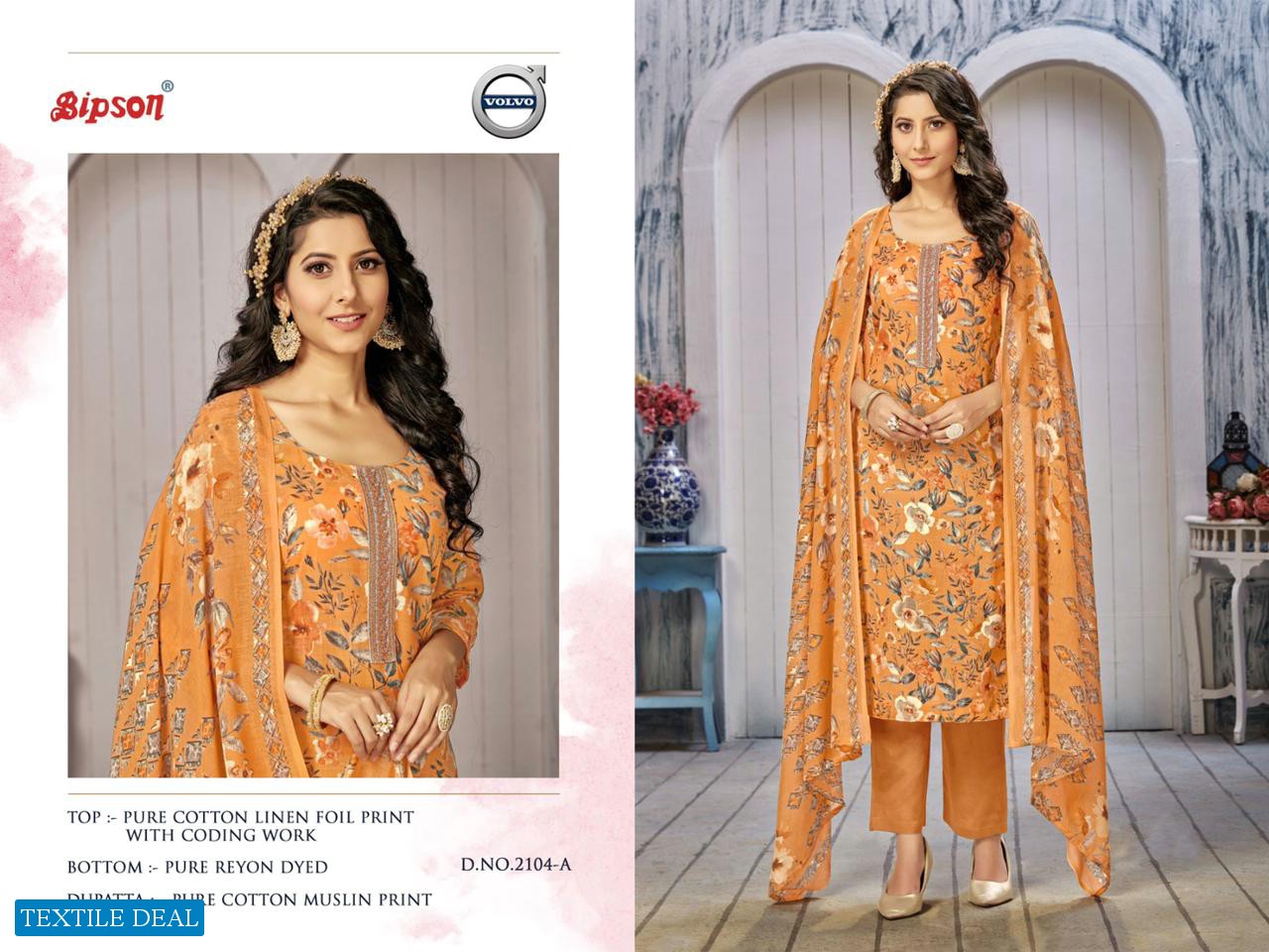 BIPSON VOLVO 2104 UNSTITCH FLOWER PRINT SALWAR KAMEEZ