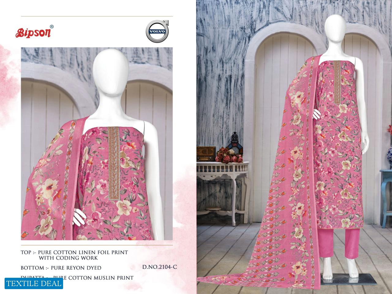 BIPSON VOLVO 2104 UNSTITCH FLOWER PRINT SALWAR KAMEEZ