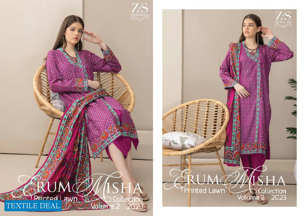 ZS Erum Misha Printed Lawn Collection Vol-2 2023 Wholesale Pakistani Suits