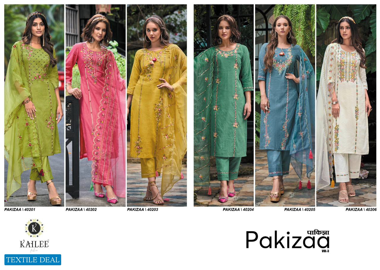 PAKIZAA VOL 3 BY KAILEE FASHION FANCY THREAD MIRROR WORK KURTI WITH PANT AND DUPATTA