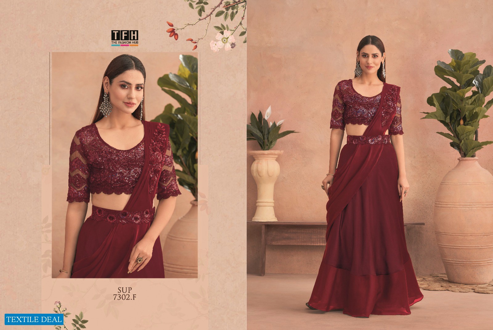 TFH PRESENT SUPER STAR HIT 7302 READY TO WEAR FUNCTION WEAR SAREE COLLECTION