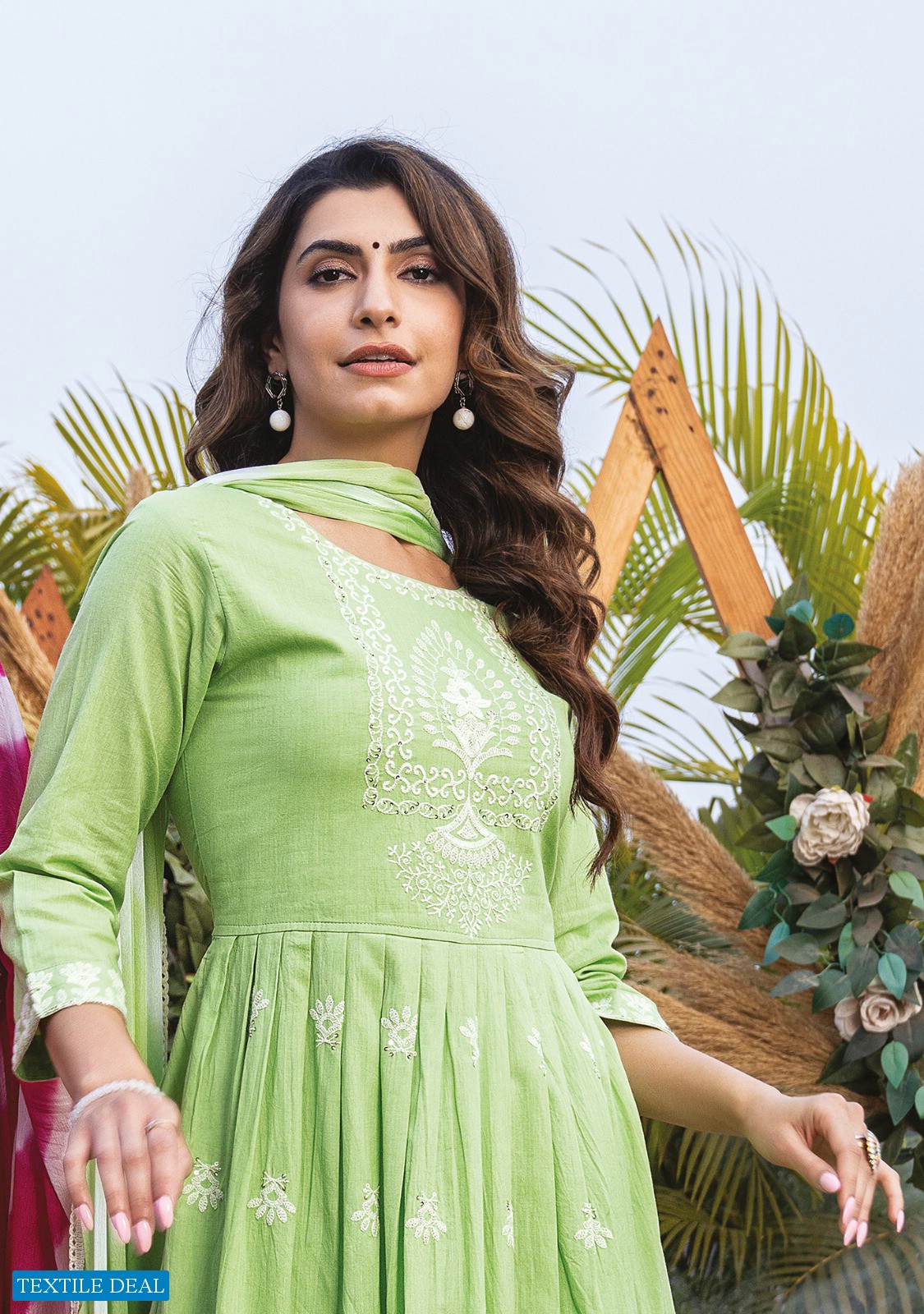 Kiana Banno Wholesale Pure Cotton Nayra Cut With Thread Hand Work Tops With Pant And Dupatta