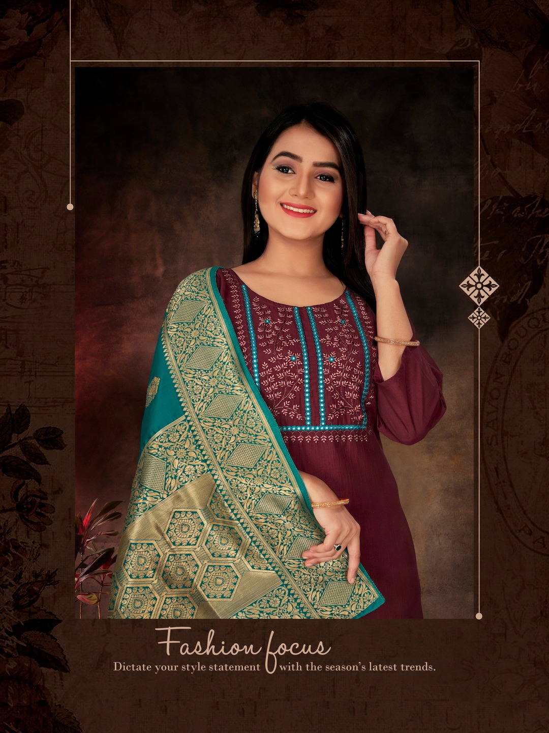Aarti Kesariya Wholesale Chinon Silk Full Stitched 3 Piece Salwar Suits