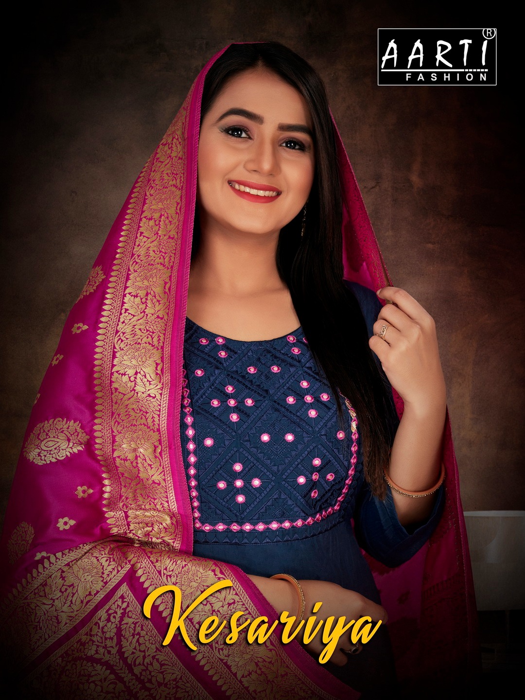 Aarti Kesariya Wholesale Chinon Silk Full Stitched 3 Piece Salwar Suits