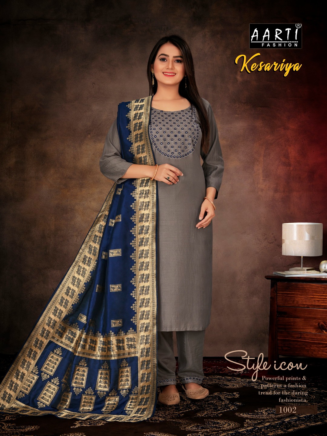 Aarti Kesariya Wholesale Chinon Silk Full Stitched 3 Piece Salwar Suits