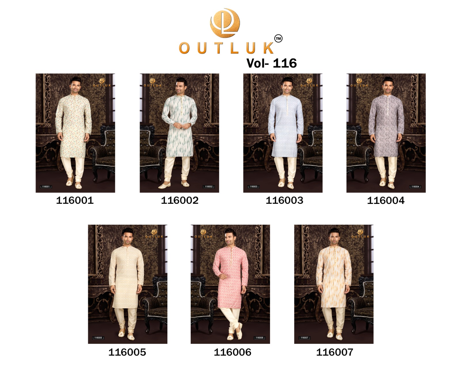Outluk Vol-116 Wholesale Pintex And Lucknowi Work Mens Kurta Pajama