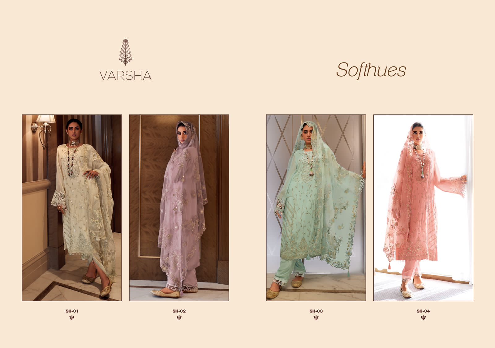 Varsha Softhues Wholesale Viscose Organza With Hand Work Designer Salwar Suits