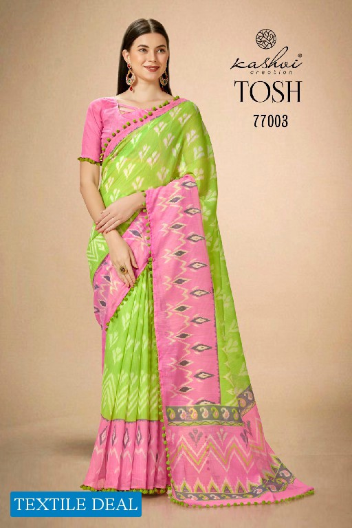Kashvi Tosh Wholesale Linen Silk With Pum Pum Lace Sarees