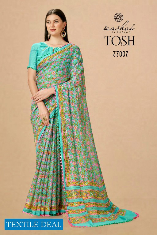 Kashvi Tosh Wholesale Linen Silk With Pum Pum Lace Sarees