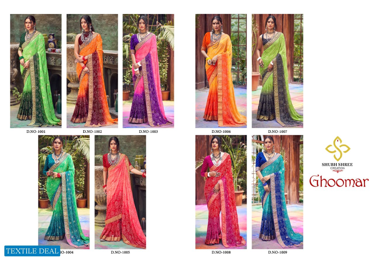 SHUBH SHREE CREATION GHOOMAR 1001-1009 DESIGNER TRADITIONAL BANDHEJ SAREES
