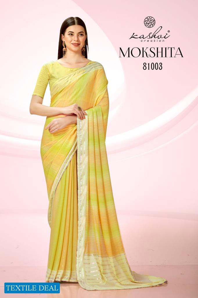 Kashvi Mokshita Wholesale Dull Moss With Foil Prints Ethnic Sarees