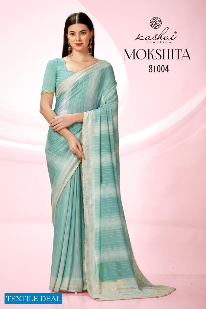 Kashvi Mokshita Wholesale Dull Moss With Foil Prints Ethnic Sarees