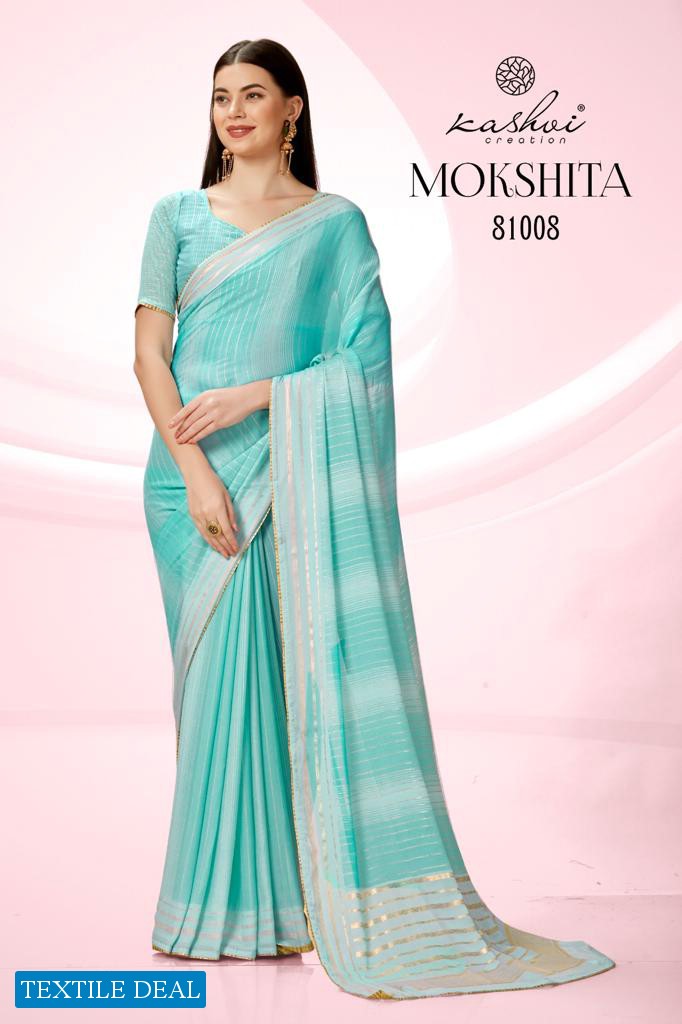 Kashvi Mokshita Wholesale Dull Moss With Foil Prints Ethnic Sarees