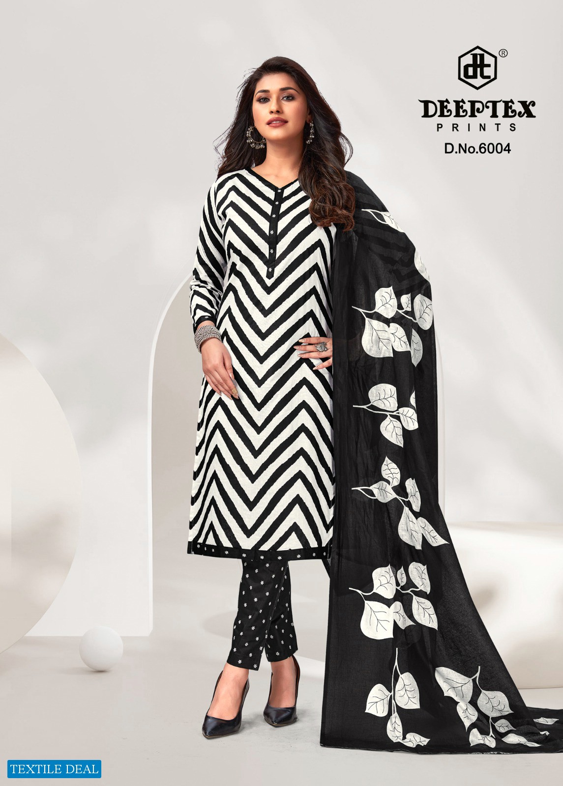 Deeptex Aaliza Black And White Special Cotton Printed Dress Material