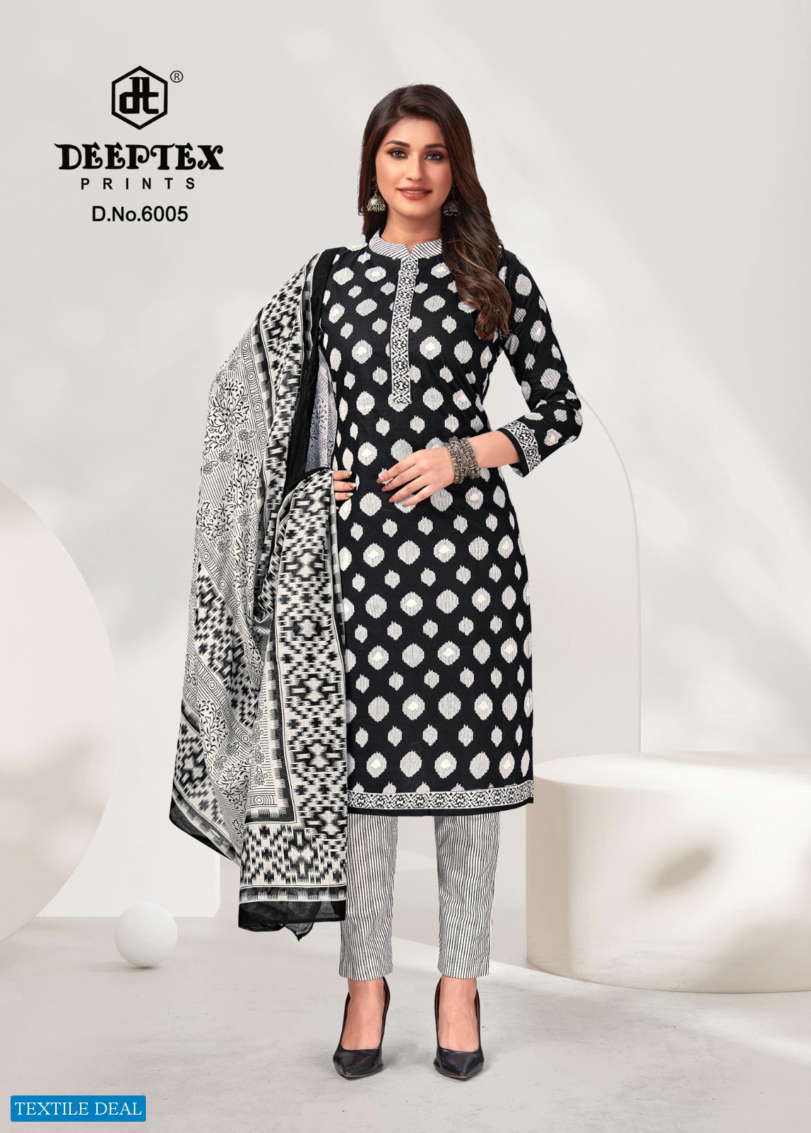 Deeptex Aaliza Black And White Special Cotton Printed Dress Material