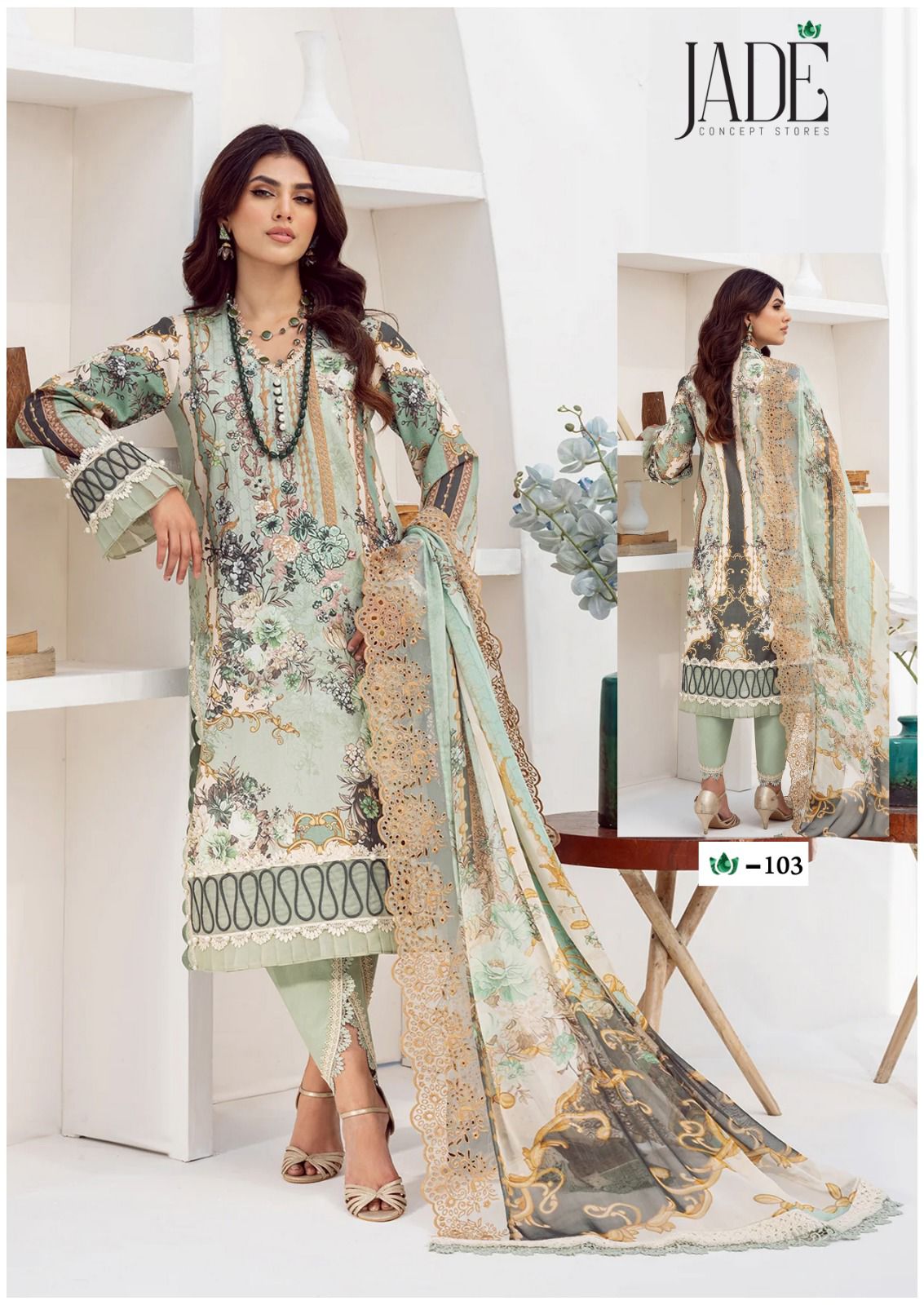 Jade Crimson Exclusive Heavy Lawn Printed Dress Material