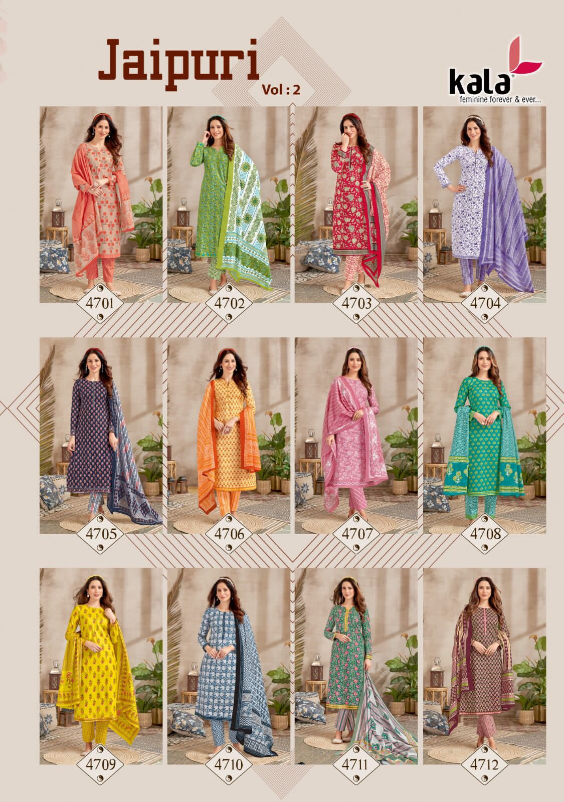 Tarika Kala Jaipuri Vol-2 Wholesale Cotton Dupatta Dress Material
