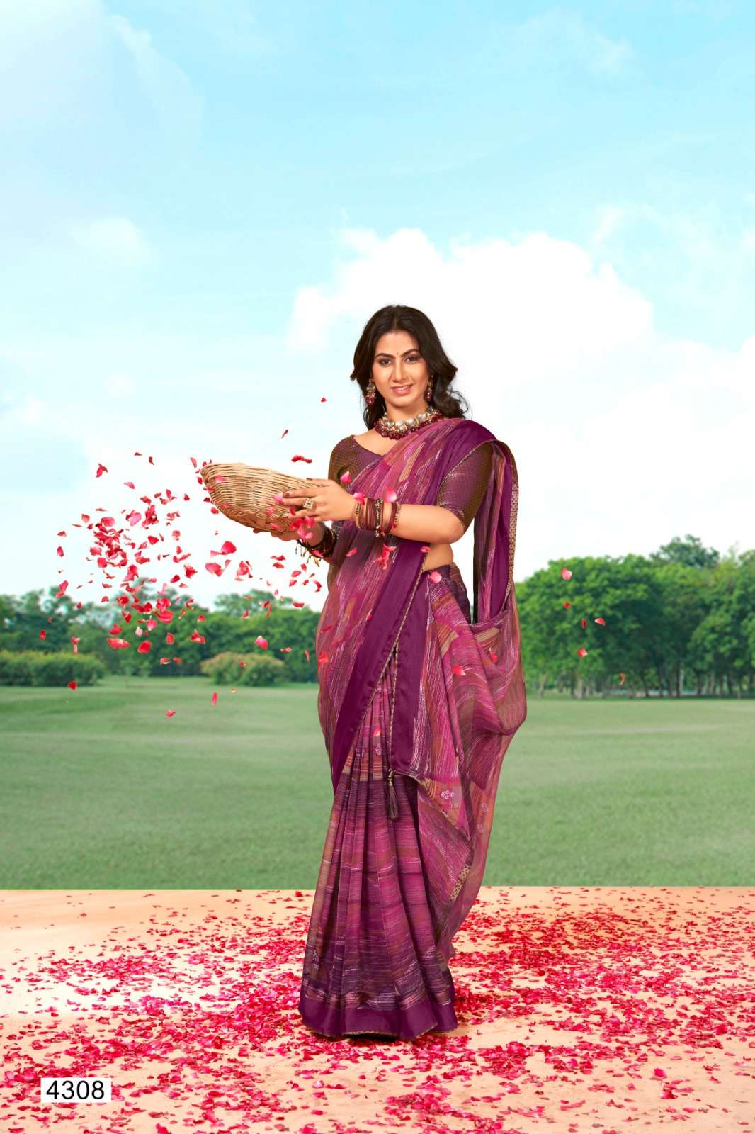 5D DESIGNER PRESENT PRIYAL 4301-4308 SERIES FANCY BRIGHT CHIFFON COLLECTION SAREES