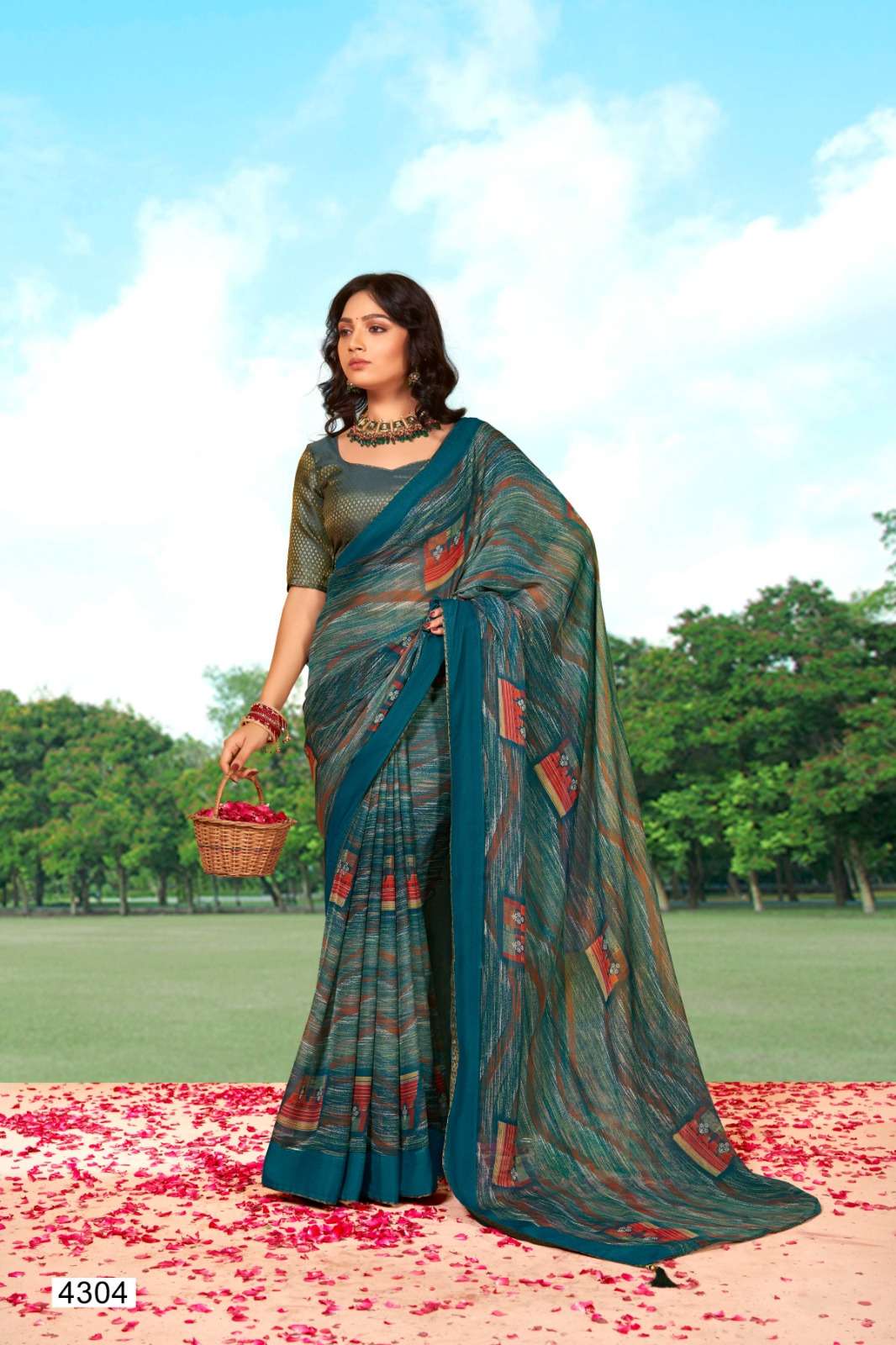 5D DESIGNER PRESENT PRIYAL 4301-4308 SERIES FANCY BRIGHT CHIFFON COLLECTION SAREES