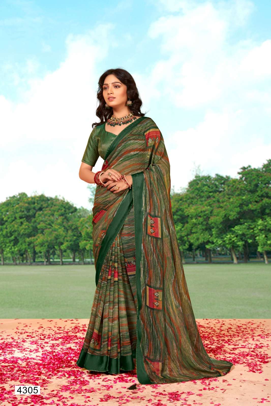 5D DESIGNER PRESENT PRIYAL 4301-4308 SERIES FANCY BRIGHT CHIFFON COLLECTION SAREES