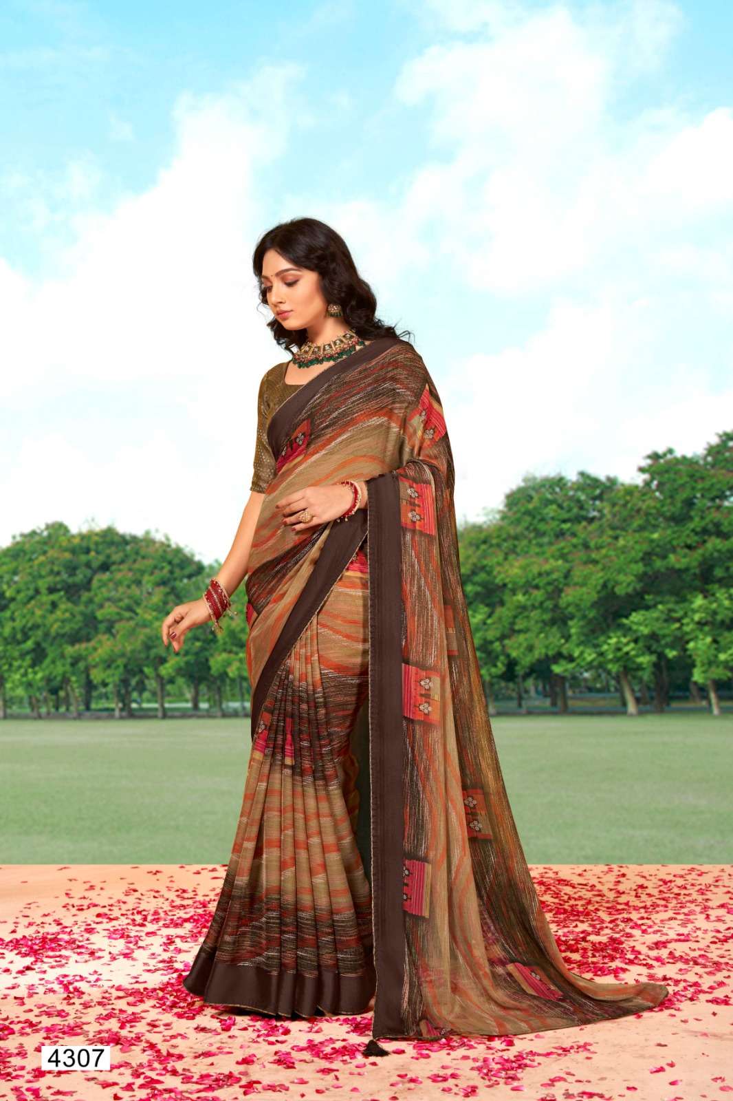 5D DESIGNER PRESENT PRIYAL 4301-4308 SERIES FANCY BRIGHT CHIFFON COLLECTION SAREES