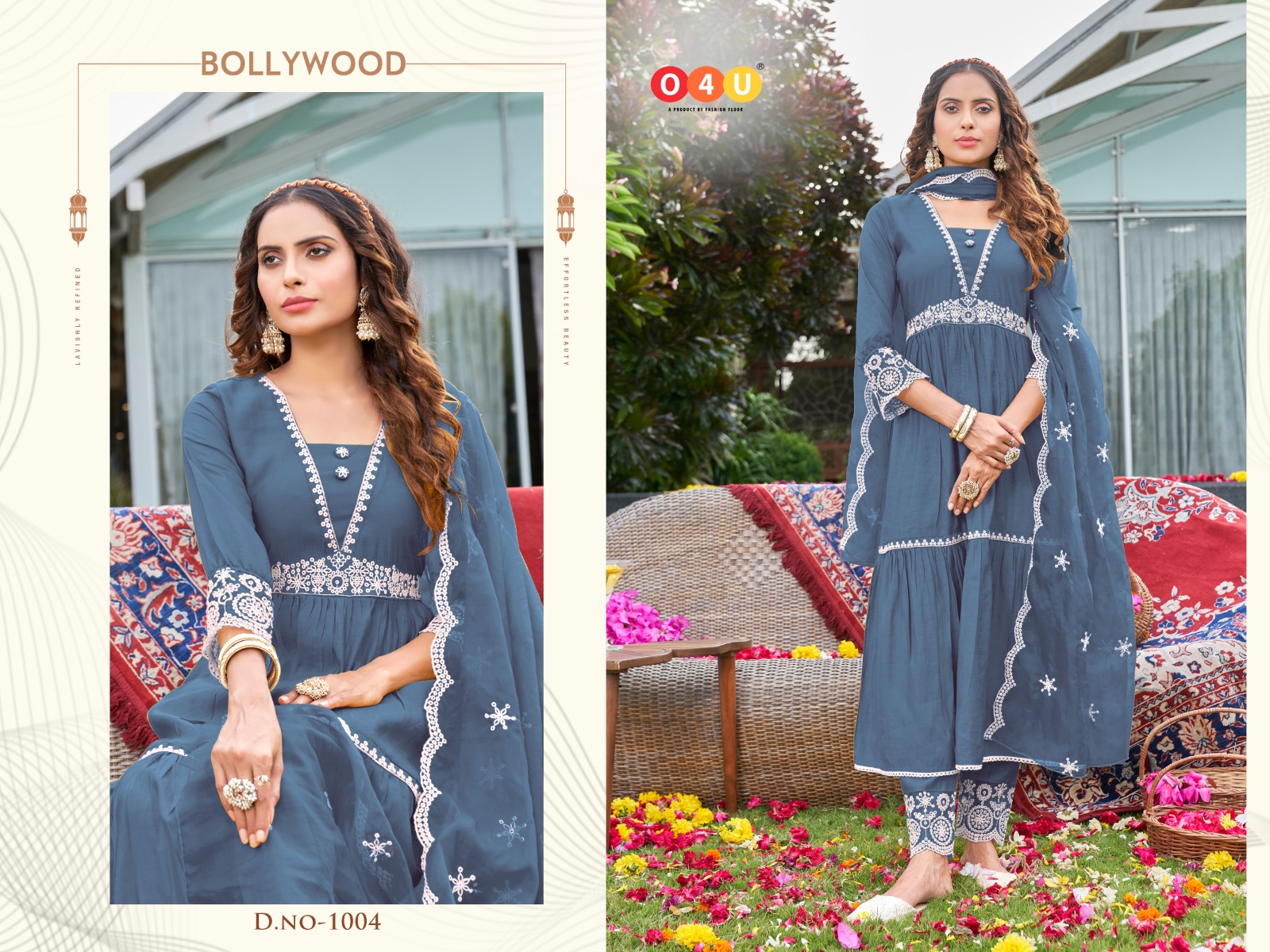 O4U Bollywood Wholesale Viscose Silk With Embroidery Work Top With Pants And Dupatta