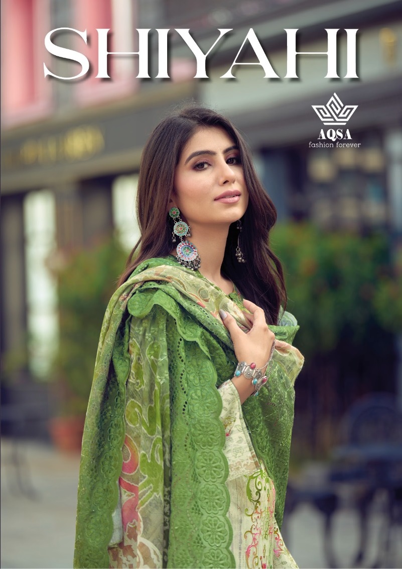 AQSA Shiyahi Wholesale Eva Silk Border Embroidery Dress Material