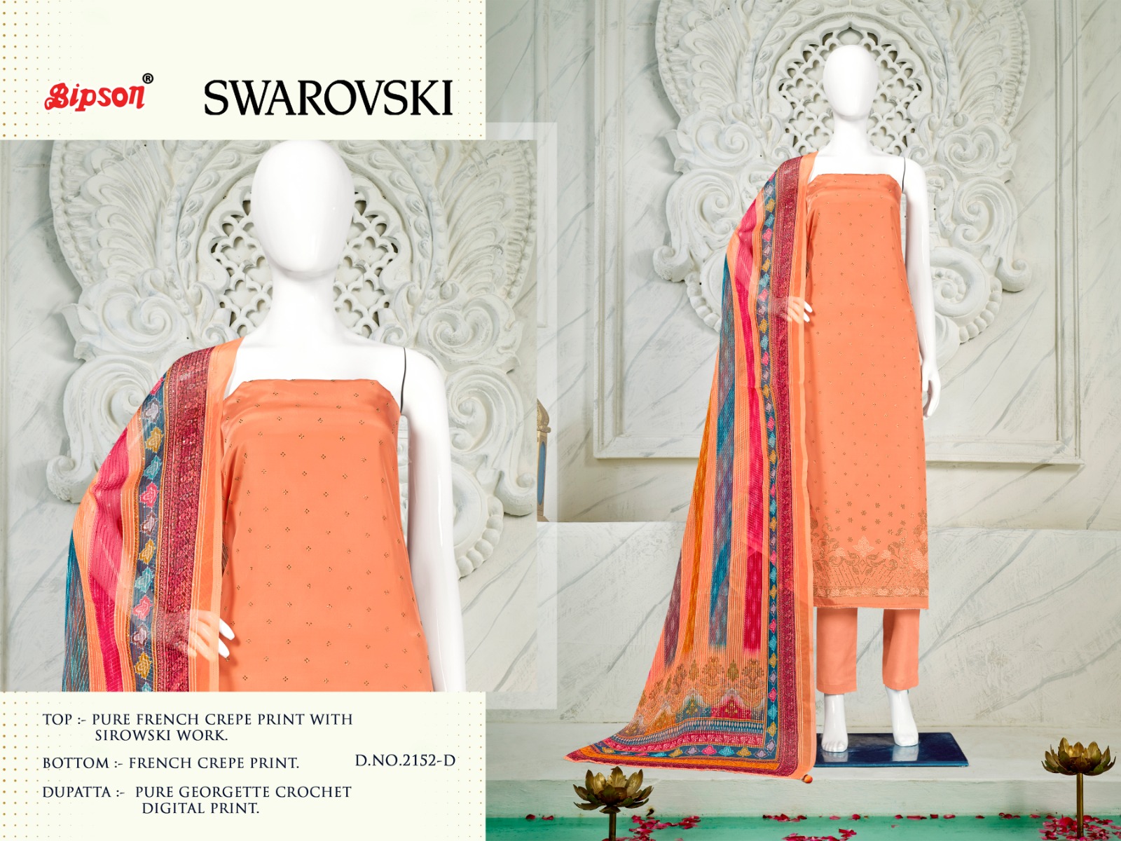 BIPSON SWAROVSKI 2152 CRAPE PRINT WITH WORK PREMIUM SUIT MATERIALS