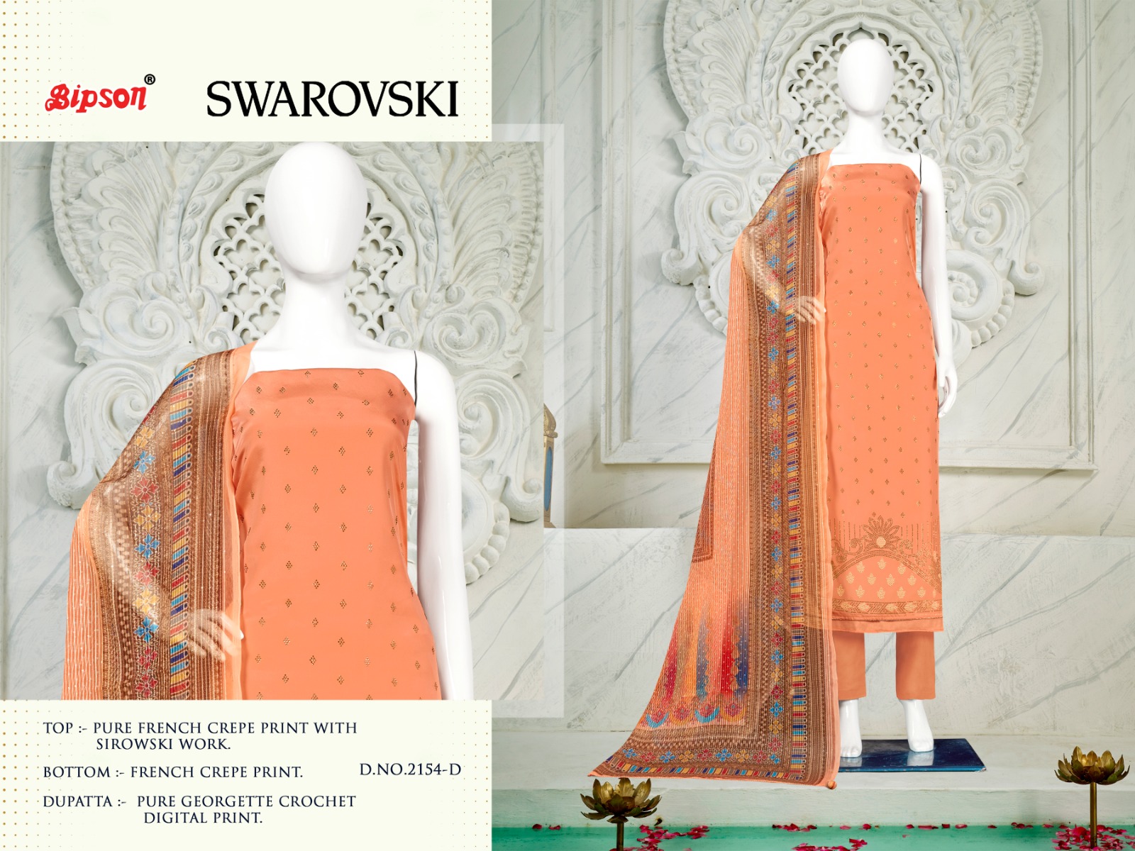 BIPSON SWAROVSKI  2154 CRAPE PRINT WITH WORK PREMIUM SUIT MATERIALS