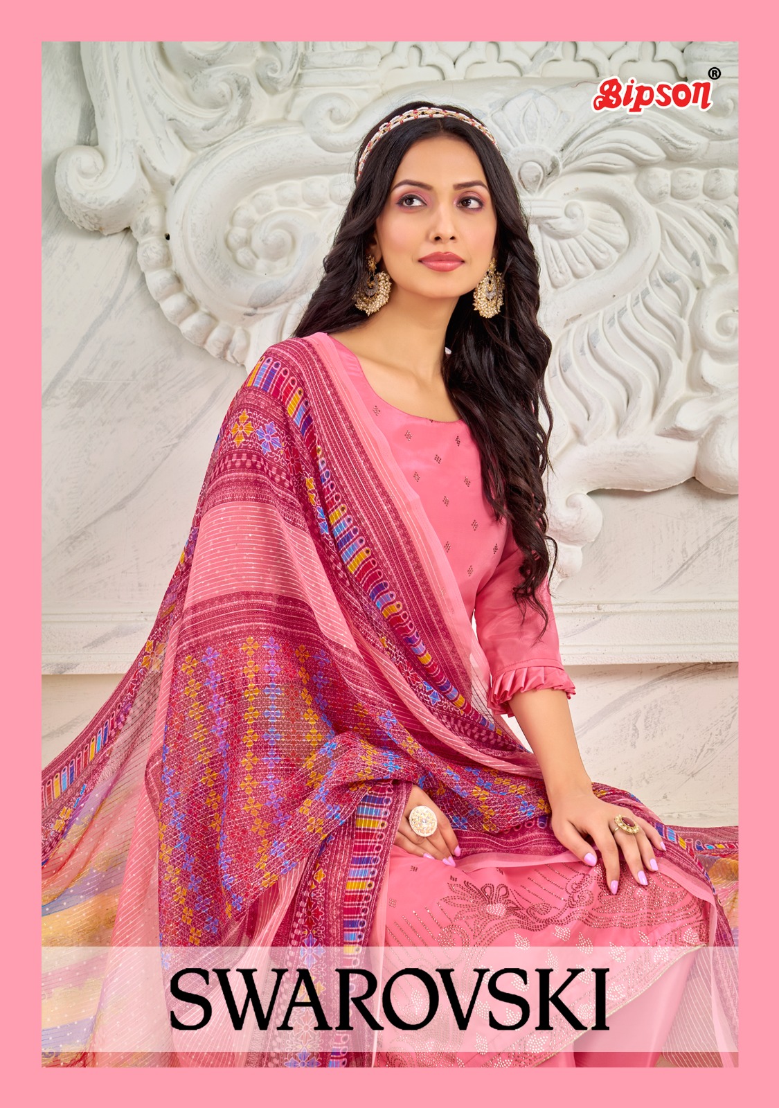 BIPSON SWAROVSKI  2154 CRAPE PRINT WITH WORK PREMIUM SUIT MATERIALS