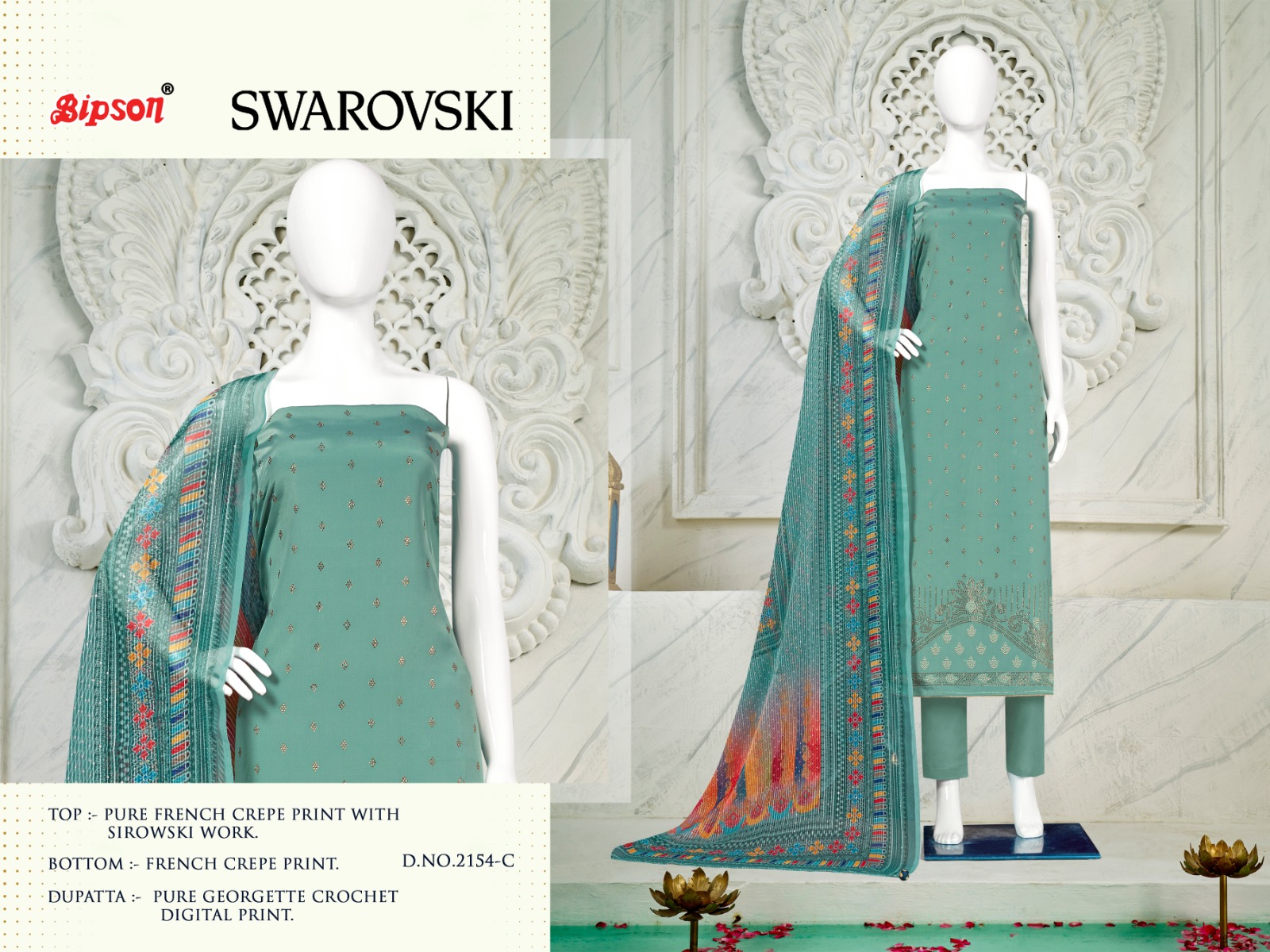 BIPSON SWAROVSKI  2154 CRAPE PRINT WITH WORK PREMIUM SUIT MATERIALS