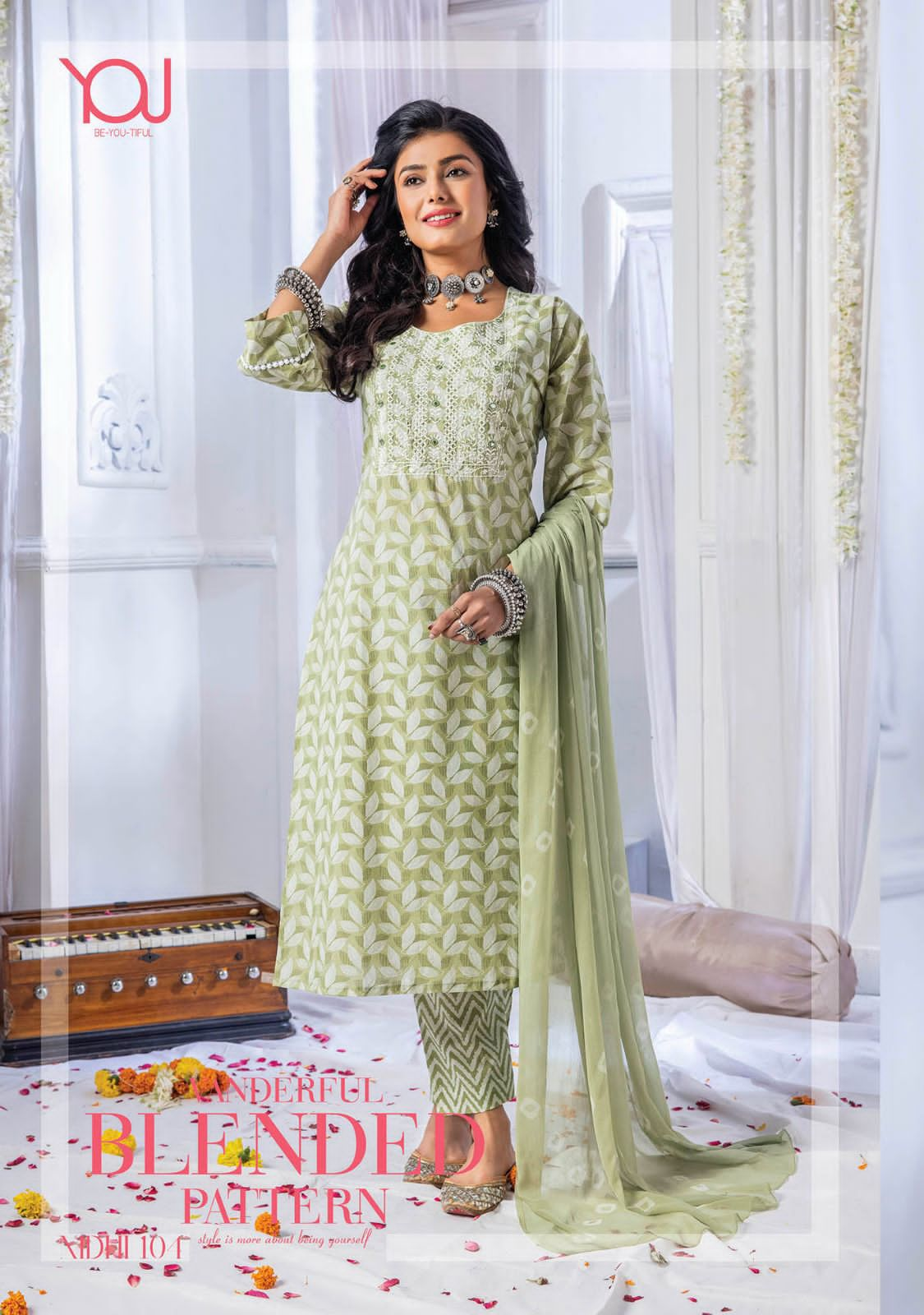 You By Wanna Nidhi Wholesale Fancy Cotton Cambric Thread Work Kurti With Cotton Pant & Shiffon Dupatta Catalogue