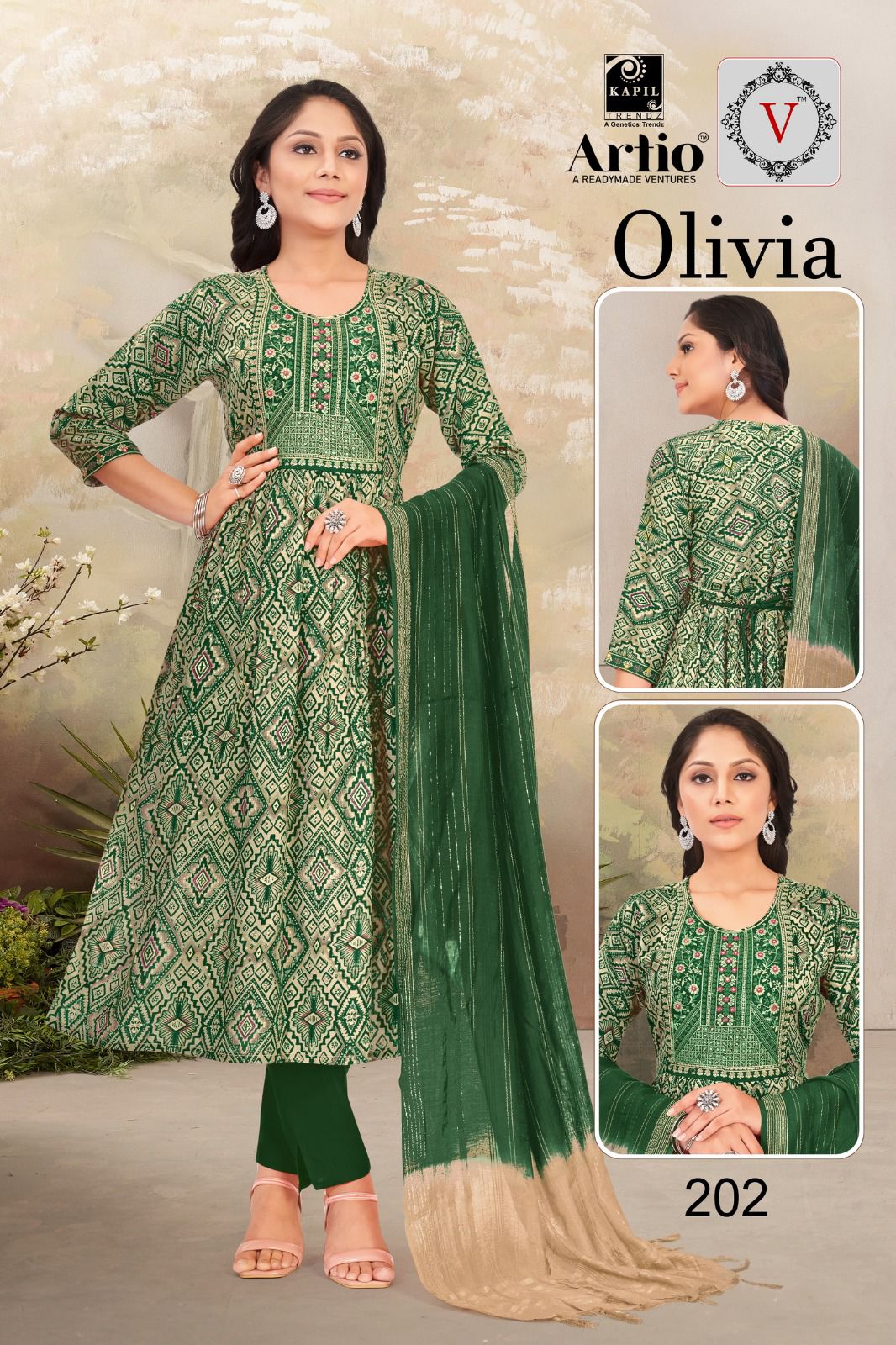 Artio Olivia Wholesale Ready Made 3 Piece Kurti With Pant And Dupatta