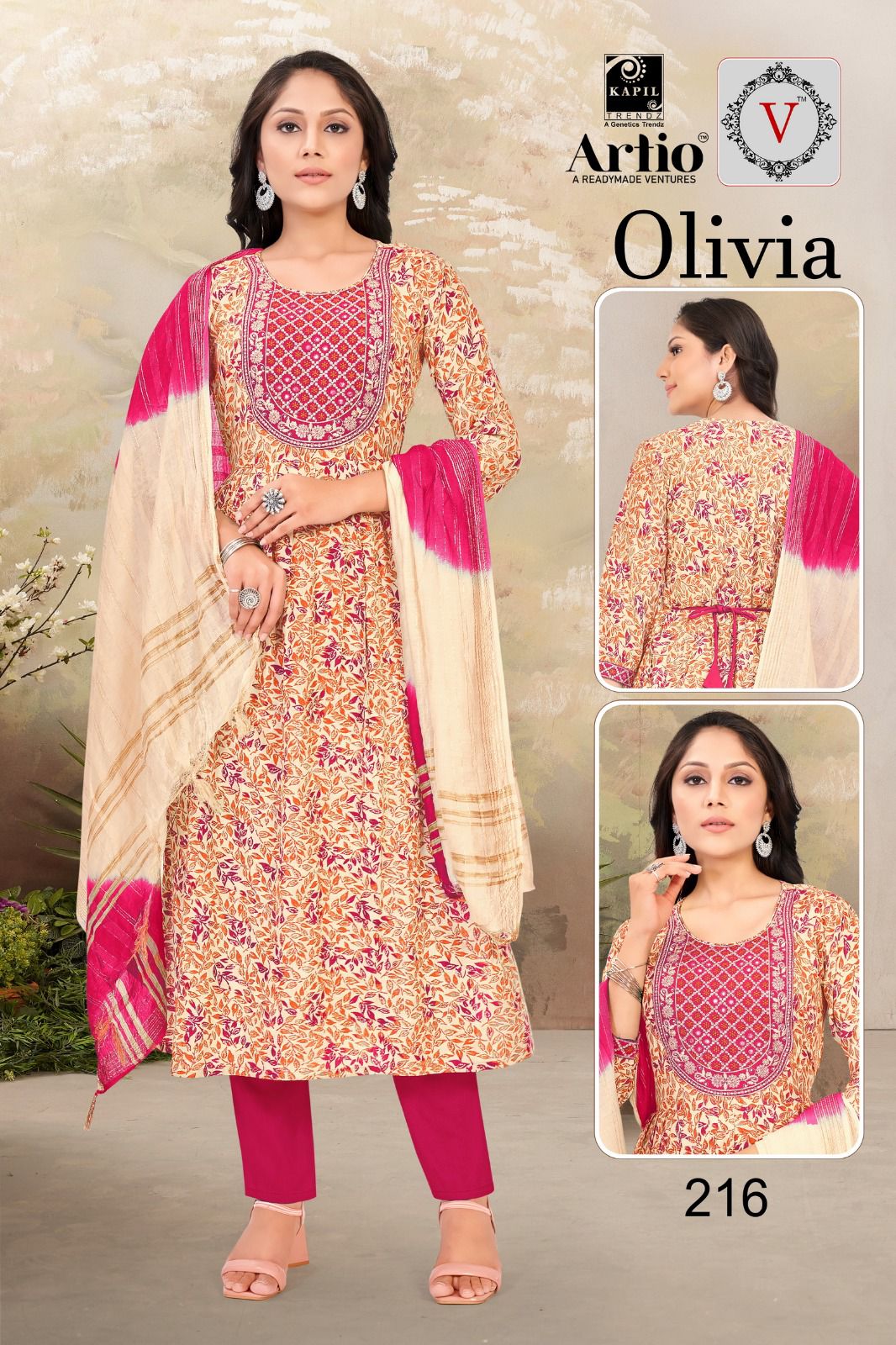 Artio Olivia Wholesale Ready Made 3 Piece Kurti With Pant And Dupatta