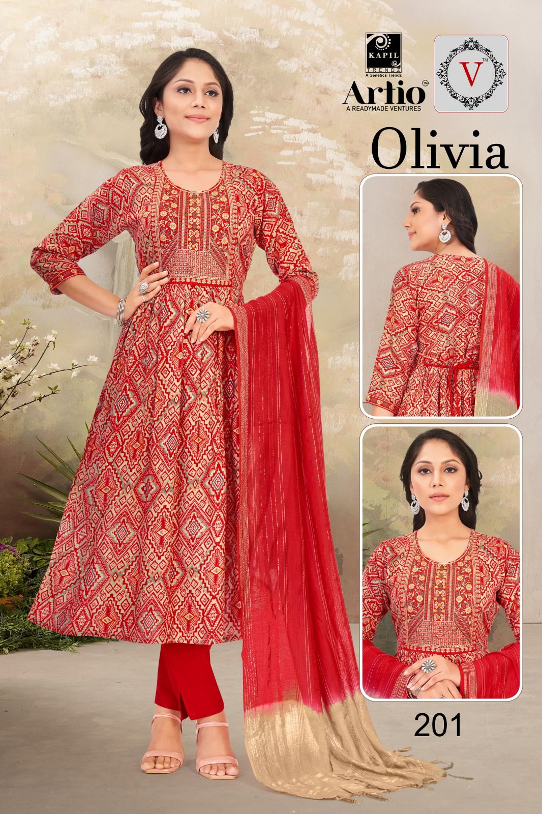 Artio Olivia Wholesale Ready Made 3 Piece Kurti With Pant And Dupatta