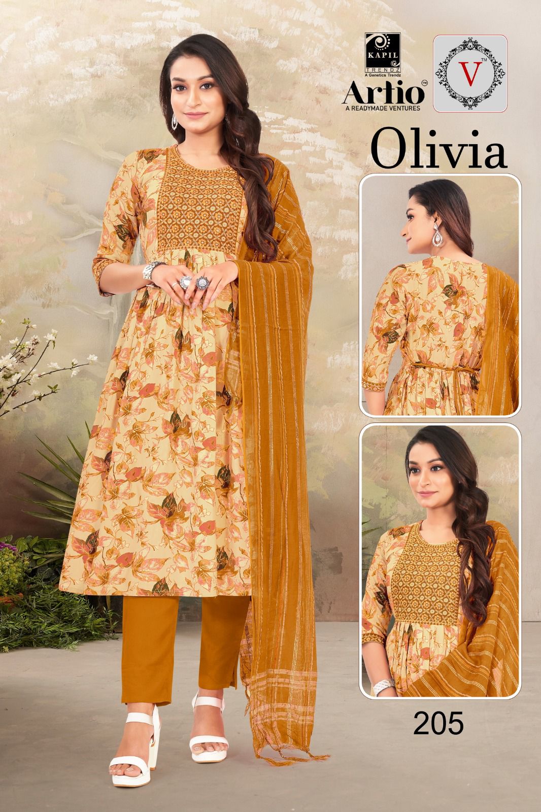 Artio Olivia Wholesale Ready Made 3 Piece Kurti With Pant And Dupatta