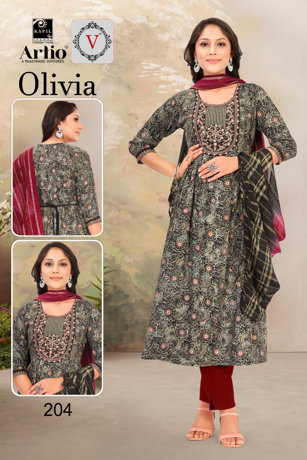 Artio Olivia Wholesale Ready Made 3 Piece Kurti With Pant And Dupatta